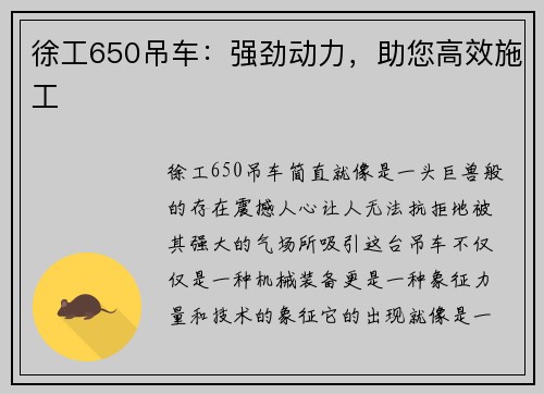 徐工650吊车：强劲动力，助您高效施工