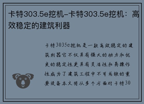 卡特303.5e挖机-卡特303.5e挖机：高效稳定的建筑利器