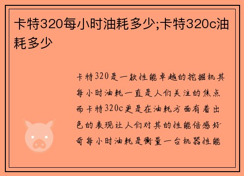 卡特320每小时油耗多少;卡特320c油耗多少