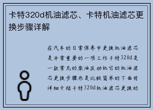 卡特320d机油滤芯、卡特机油滤芯更换步骤详解