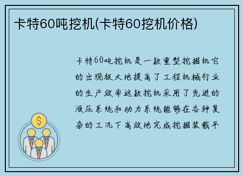 卡特60吨挖机(卡特60挖机价格)